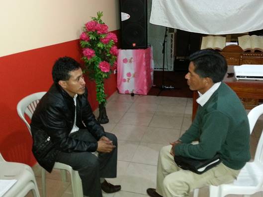 Alejandro giving personal witnessing demonstration.