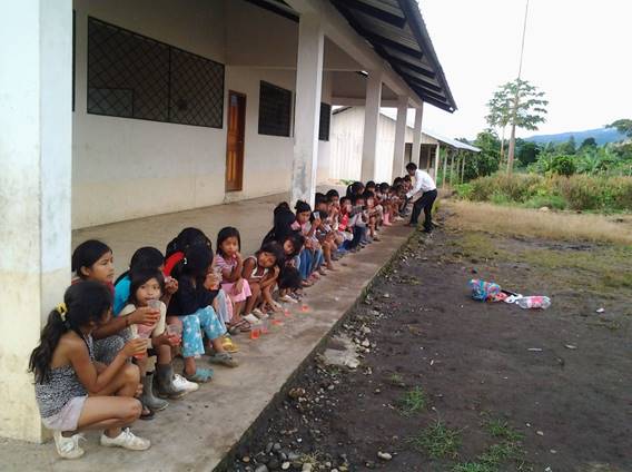Shuar children at Bible class in Chivias, Ecuador